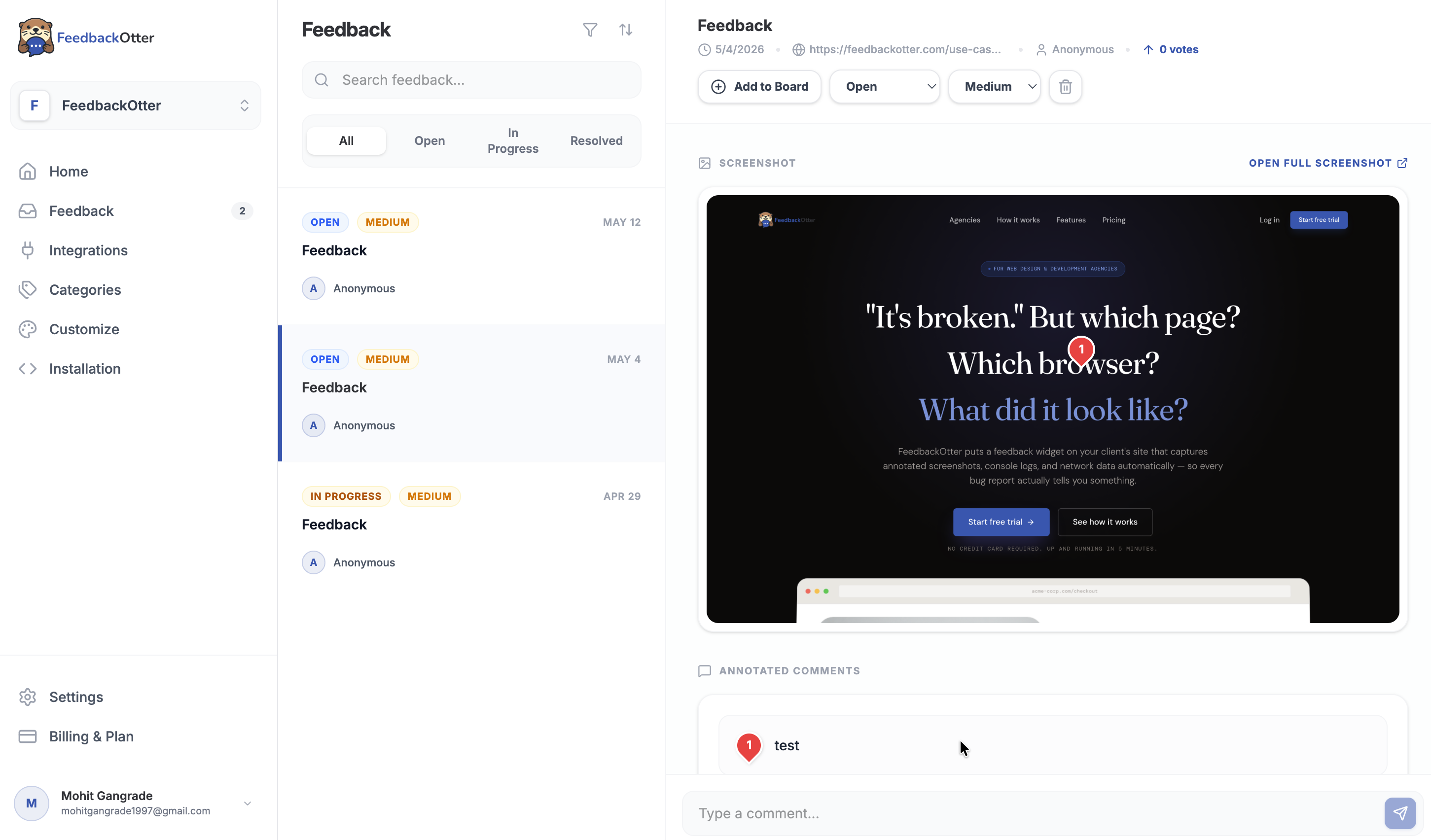 Showcase FeedbackOtter UI