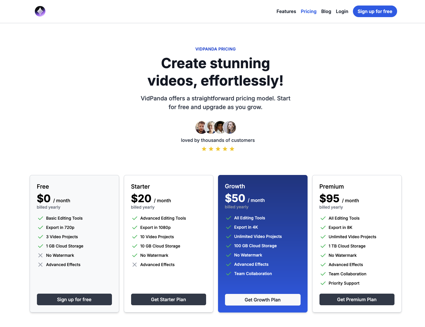 Showcase Pricing UI